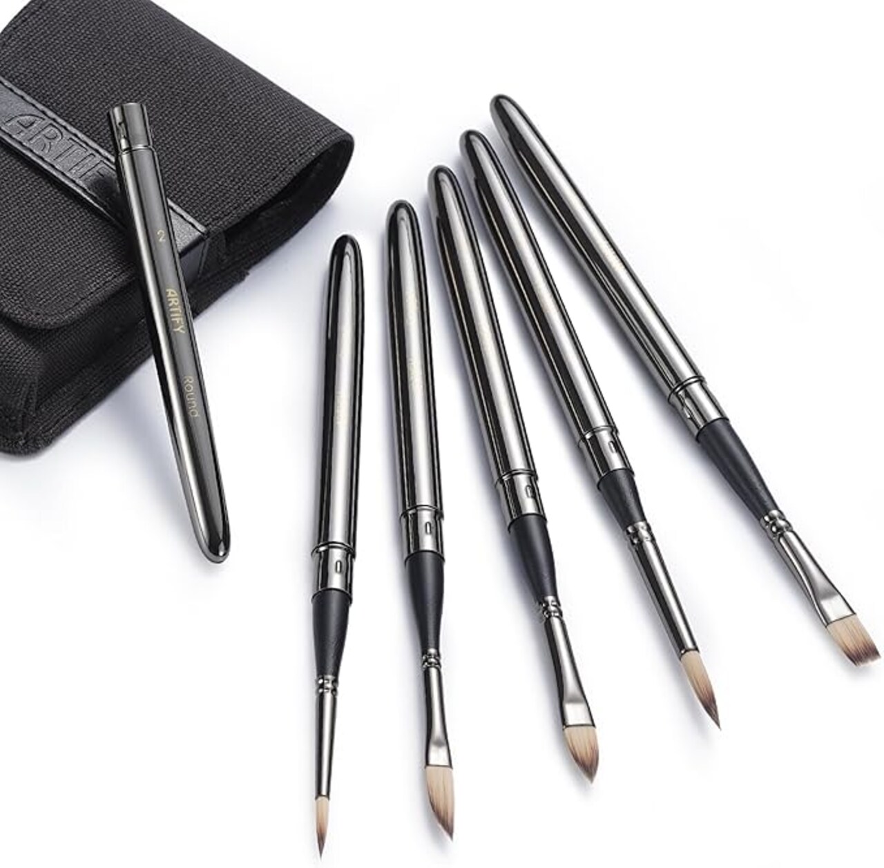 Artify Travel Watercolor Brushes, Outdoor Paint Brushes, Water Color Paint Brush Set with Anti-Rust Polished Metallic Gray Finish, Painting Brushes for Watercolor Gouache Ink - Gift for Artist (6PCS)